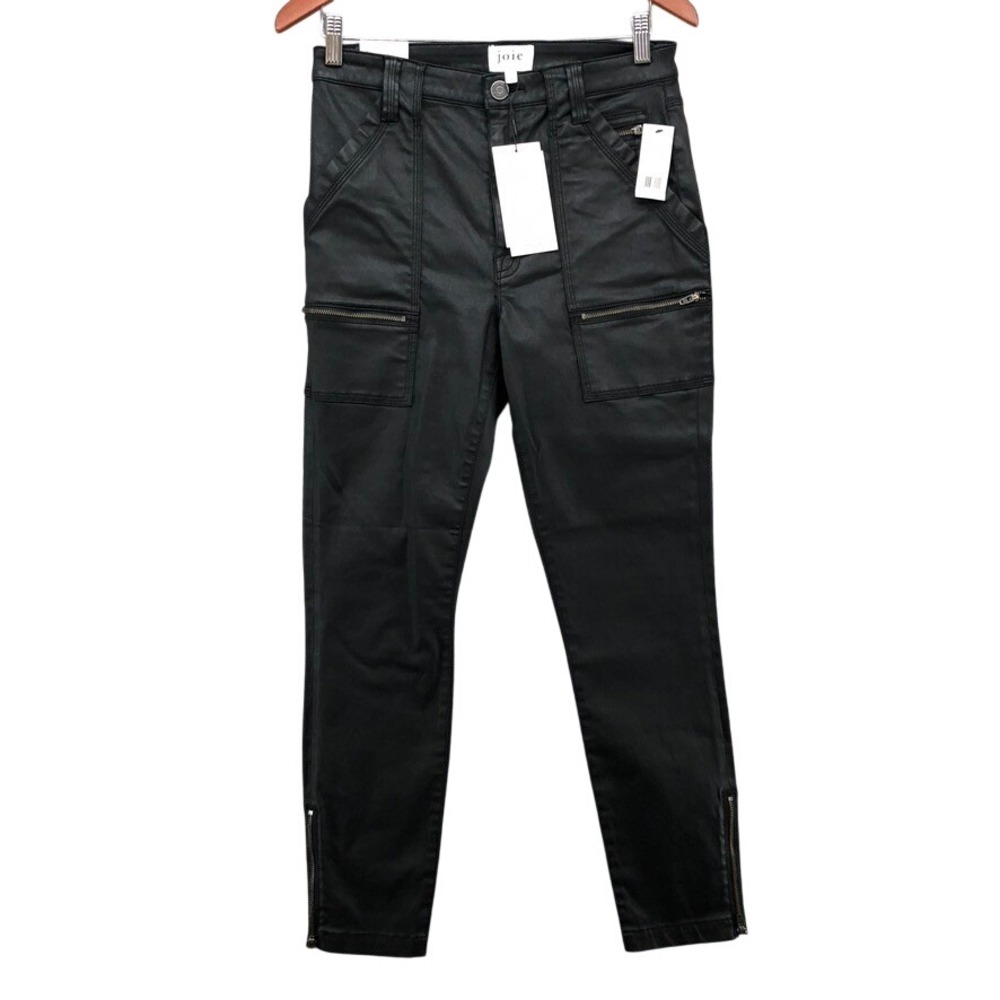 Joie High Rise Park Skinny G Pants Womens 30 Black Coated Cargo Ankle Zip New‎